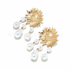Alloy Imitation Pearl Sunflower Tassel Chandelier Earrings for Women&nbsp;WGA0AF8-01