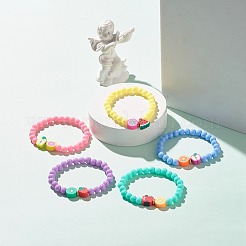 Handmade Polymer Clay Fruit Stretch Bracelet with Round Beads for Kids&nbsp;BJEW-JB07583