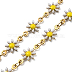 Ion Plating(IP) 304 Stainless Steel Flower Link Chain Necklace with Enamel&nbsp;NJEW-E098-01G