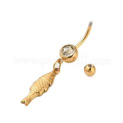 304 Stainless Steel Crystal Rhinestone Carved Barbell Dangle Belly Rings&nbsp;LS-STAS-C147-18B-G