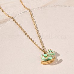 304 Stainless Steel Enamel Rocking Horse Pendant Necklaces for Women&nbsp;NJEW-T022-01A