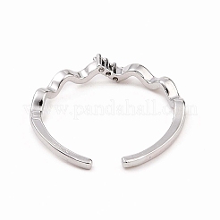 Clear Cubic Zirconia Wave Open Cuff Ring&nbsp;X-RJEW-B028-17P