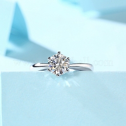 Rhodium Plated 925 Sterling Silver Moissanite Rhinestone Solitaire Ring&nbsp;AJEW-U007-12P