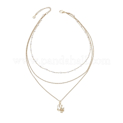 Brass Pave Clear Cubic Zirconia Pendant 304 Stainless Steel & Imitaiton Pearl Link Chain 3 Layer Necklaces for Women&nbsp;NJEW-JN05472-02