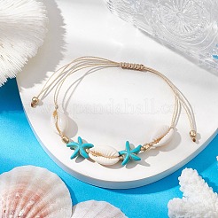 Synthetic Turquoise Beads with Natural Mixed Cowrie Shell Beads Anklet&nbsp;AJEW-AN00577-02