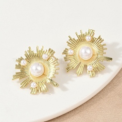 Brass ABS Imitation Pearl Stud Earrings&nbsp;EJEW-M082-06G
