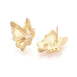 Brass Clear Cubic Zirconia Stud Earrings&nbsp;EJEW-T048-10G
