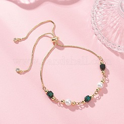 Dyed & Heated Natural Tiger Eye Cube & Shell Pearl Round Beads Link Bracelets&nbsp;BJEW-JB12907-03