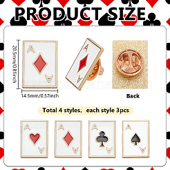 12Pcs 4 Styles Playing Cards Ace Enamel Pins&nbsp;ENAM-PH0003-30