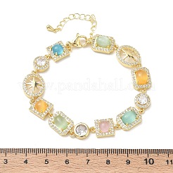 Brass Micro Pave Clear Cubic Zirconia Link Chain Bracelets for Women&nbsp;BJEW-C156-03G