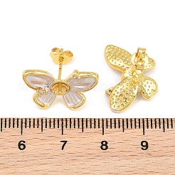 Brass Micro Pave Cubic Zirconia Stud Earring Findings&nbsp;CU-CBAA5EE-03G-A