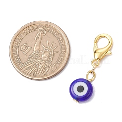 10Pcs Flat Round Handmade Evil Eye Lampwork Pendant Decorations&nbsp;HJEW-JM03489-01