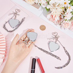 3Pcs 3 Styles 201 Stainless Steel String Bag & Iron with Glass Mirror & Alloy Bowknot Pendant Keychains&nbsp;HJEW-SC0003-27