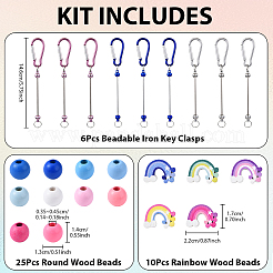 DIY Rainbow Round Wood & Aluminum Keychain Making Kits&nbsp;DIY-YW0012-31