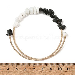 Natural Obsidian & Glass Chip Steel Memory Wire Cuff Bangles for Women&nbsp;BJEW-JB14381