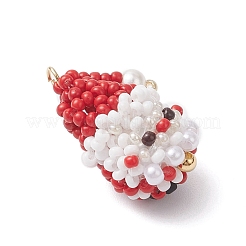 Imitated Pearl & Brass & Glass Seed Beaded Christmas Santa Claus Pendants&nbsp;PALLOY-MZ01023