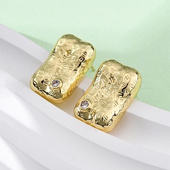 Rectangle Brass Micro Pave Cubic Zirconia Stud Earrings&nbsp;EJEW-R025-21G
