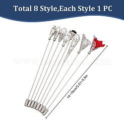 8Pcs 8 Styles Brass Brooch Pin&nbsp;JEWB-DR00021