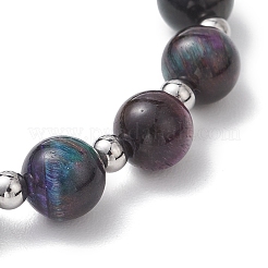 Natural Tiger Eye & 304 Stainless Steel Beaded Stretch Bracelets for Women&nbsp;BJEW-JB13137