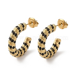 Real 18K Gold Plated 304 Stainless Steel with Glass Ring Stud Earrings&nbsp;EJEW-Z026-18G