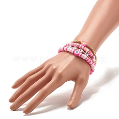 Handmade Polymer Clay Heishi Beads Stretch Bracelets Set&nbsp;BJEW-JB07406-03