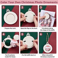 Flat Round Christmas Unfinished Wooden Mini Hanging Photo Frame for Children&nbsp;LS-HJEW-WH0036-122