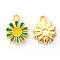 Alloy Enamel Charms, Flower, Light Gold, Green, 14x12x2mm, Hole: 1.6mm