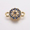 Brass Micro Pave Cubic Zirconia Links, Cadmium Free & Lead Free, Flat Round, Blue, Golden, 13x8.5x2.5mm, Hole: 1.5mm