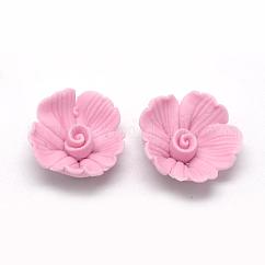 Handmade Porcelain Cabochons, Flower, Pearl Pink, 17~18x17~18x7~8mm