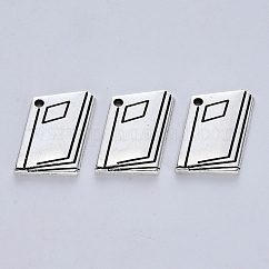 Tibetan Style Alloy Pendants for Teachers' Day, Cadmium Free & Lead Free, Book, Antique Silver, 18x12.5x2mm, Hole: 1.2mm, about 375pcs/500g