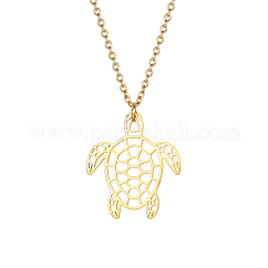 304 Stainless Steel Pendant Necklace, Origami Tortoise, Real 18K Gold Plated, 17.72 inch(45cm)