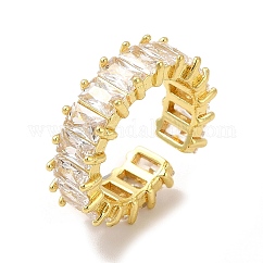 Cubic Zirconia Rectangle Open Cuff Ring, Real 18K Gold Plated Brass Jewelry for Women, Lead Free & Cadmium Free, Clear, Inner Diameter: 16mm