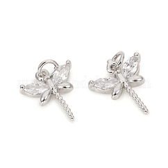 Brass Micro Pave Cubic Zirconia Charms, with Jump Rings, Cadmium Free & Lead Free, Dragonfly, Clear, Platinum, 11.8x10.5x2.5mm, Jump Rings: 4x0.8mm, 2.5mm Inner Diameter