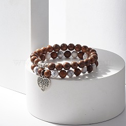 Wood & Synthetic Howlite Beaded Stretch Bracelet Sets&nbsp;BJEW-JB07738