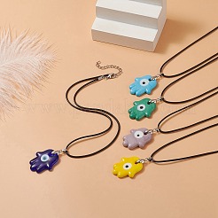 Handmade Lampwork Hanmsa Hand with Evil Eye Pendant Necklaces&nbsp;NJEW-JN04222