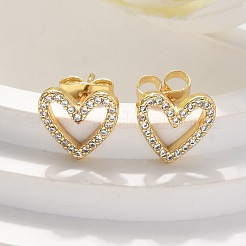 Brass Micro Pave Clear Cubic Zirconia Stud Earrings&nbsp;EJEW-C139-02G