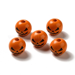 Printed Black Jack O Lantern Round Wood European Beads&nbsp;WOOD-K007-03