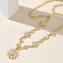 Brass Pave Cubic Zirconia Flower Pendant Necklaces&nbsp;NJEW-C121-04C-G