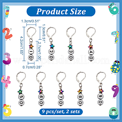 Flat Round with Number Pattern Enamel Plating Acrylic Locking Stitch Markers with Alloy Star&nbsp;HJEW-AB00104