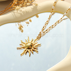 304 Stainless Steel with ABS Imitation Pearl Sun Pendant Necklaces&nbsp;LS-NJEW-Z107-01G