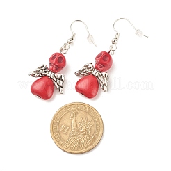 Synthetic Turquoise Skull with Wings Dangle Earrings&nbsp;EJEW-JE04944