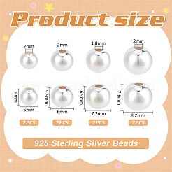 8Pcs 4 Styles 925 Sterling Silver Beads&nbsp;STER-BC0002-13