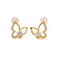 Butterfly Brass Micro Pave Cubic Zirconia Stud Earrings&nbsp;EJEW-B131-07G-03