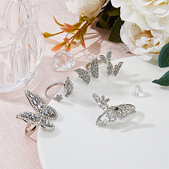 4Pcs 4 Style Rhinestone Butterfly Open Cuff Rings Set&nbsp;RJEW-FI0001-14