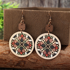 Bohemian Printed Wood & Zinc Alloy Dangle Earrings&nbsp;WG1476A-01