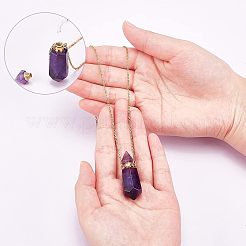 Natural Amethyst Pointed Hexagon Perfume Bottles Pendant Necklace&nbsp;NJEW-CA0001-07A