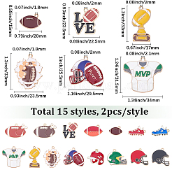 30Pcs 15 Styles Rugby Theme Alloy Enamel Pendants&nbsp;ENAM-SC0007-86