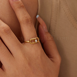 Fashionable Stainless Steel Clear Cubic Zirconia Hollow Rectangle Cuff Rings for Women&nbsp;LS-XE1808