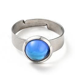 Flat Round K9 Glass Adjustable Ring&nbsp;RJEW-G253-01C-P
