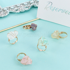 5Pcs 5 Styles Natural Yellow Quartz & Fluorite & Rose Quartz & Amethyst & Quartz Crystal Adjustable Finger Rings&nbsp;RJEW-FG0001-02